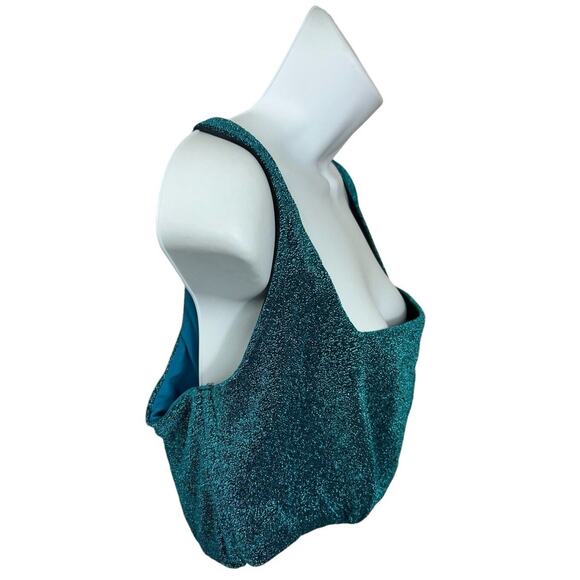 Asos Design Curve Crop Bikini Top Sz 16 Blue Glitter Square Neckline - Picture 5 of 7